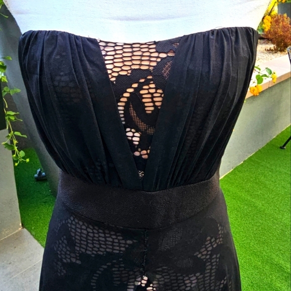 Shop WTD ✦ Strapless Lace Mini Dress ✦ Nude Lining w/ Chiffon Overlay & High-Low - Picture 7 of 17